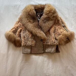 Gorgoues leopard print real rabbit fur jacket
